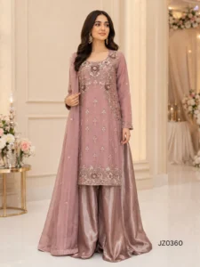 Dusty Rose Pakistani Long Shirt with Sharara Palazzo