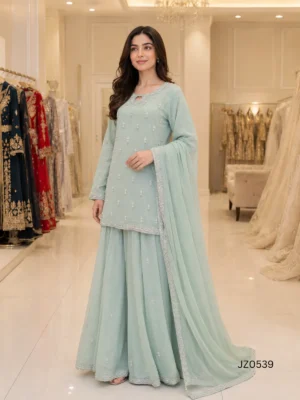 Mint Green Pakistani Wedding & Party Wear Sharara — back view | Jabeenz UK