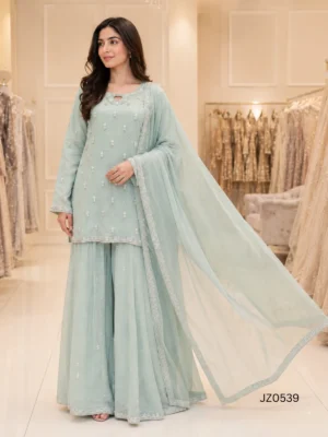 Mint Green Pakistani Wedding & Party Wear Sharara — detail view | Jabeenz UK