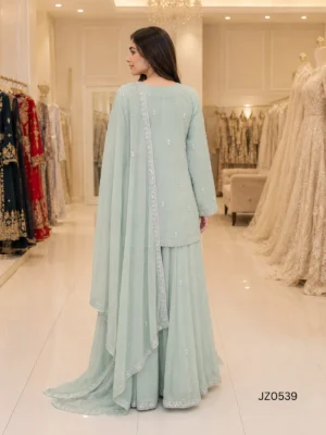Mint Green Pakistani Wedding & Party Wear Sharara — styling view | Jabeenz UK