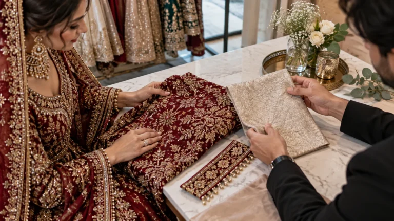 Pakistani Bridal Dresses Manchester: Using a Dress Swatch to Coordinate Groomwear and Décor