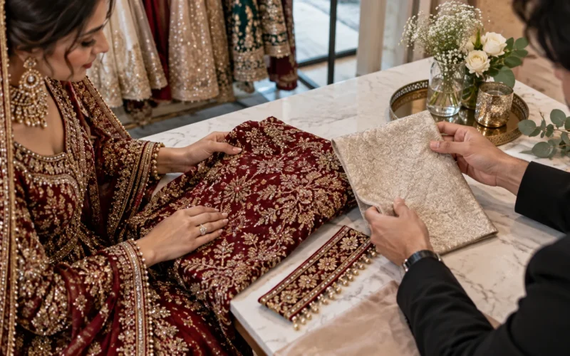 Pakistani Bridal Dresses Manchester: Using a Dress Swatch to Coordinate Groomwear and Décor