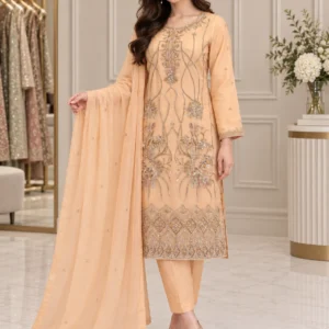 Peach Embroidered Pakistani Formal Party Wear Suit