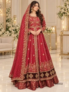 Deep Red Embroidered Pakistani Bridal Maxi